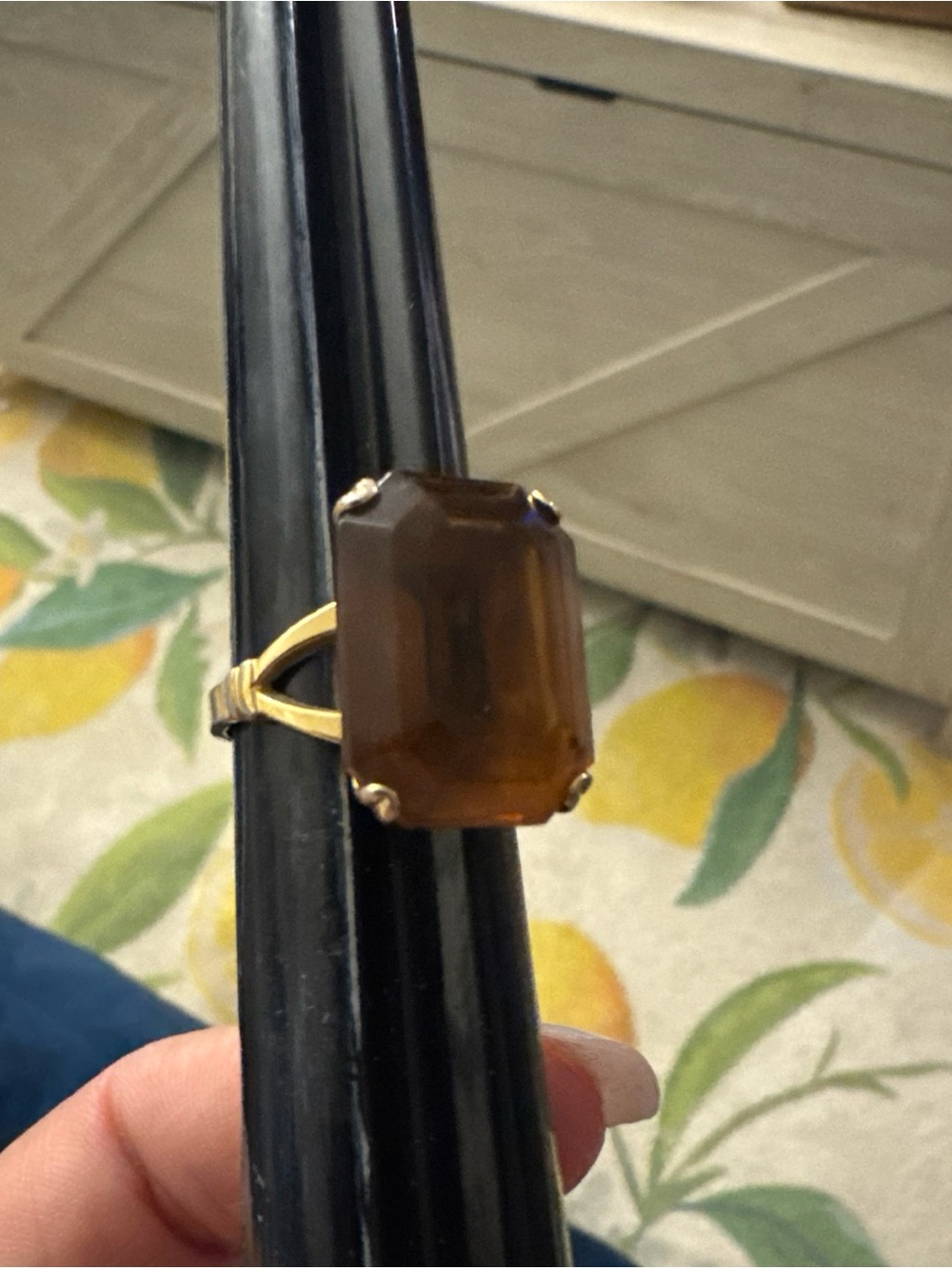 Avon Art Deco Gold Tone Topaz Cocktail Ring, Size 7